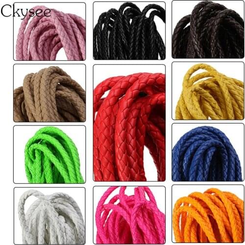 Ckysee 5m/lot 6mm Round Braided Pu Leather Cord 11 Colors Thread Rope String Cord Diy Necklace Bracelet Jewelry Findings