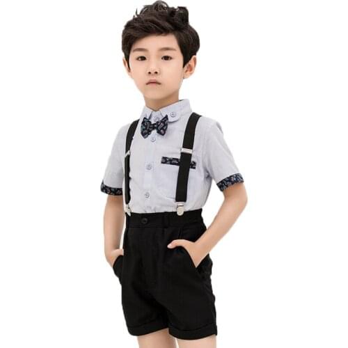 Flower Boys Summer Wedding Overall Suits with Bowtie Formal School Kids Performance Prom Suit Birthday Dress Performance costome