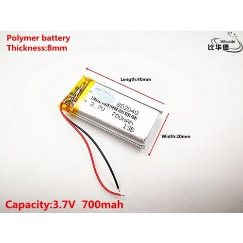 Liter energy battery Good Qulity 3.7V,700mAH,802040 Polymer lithium ion / Li-ion battery for TOY,POWER BANK,GPS,mp3,mp4