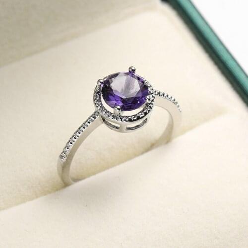 Fashion Exquisite Round Cut Crystal Ring Charm Lady Inlay Purple Zircon Ring Elegant Bride Engagement Wedding Ring Lover Gifts