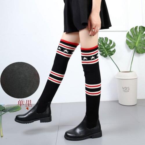 2018 Fashion Knitted Women Knee High Boots Elastic Slim Autumn Winter Warm Long Thigh High Boots Woman Shoes Size 40