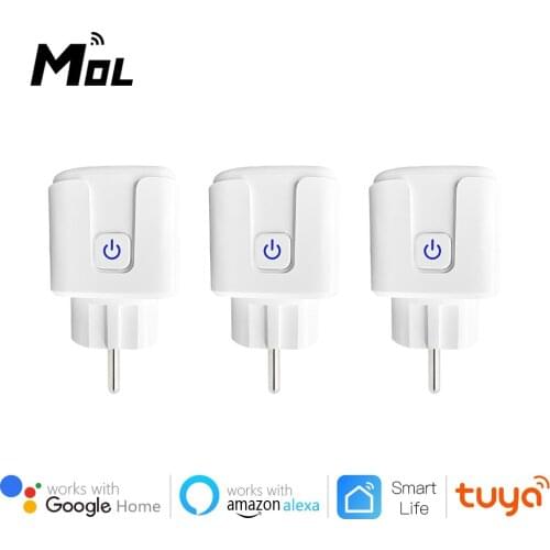 MOL 3PCS 16A Tuya Wifi EU Smart Plug with Power Monitor Smart Home Wireless Socket Outlet Works with Alexa Google Home