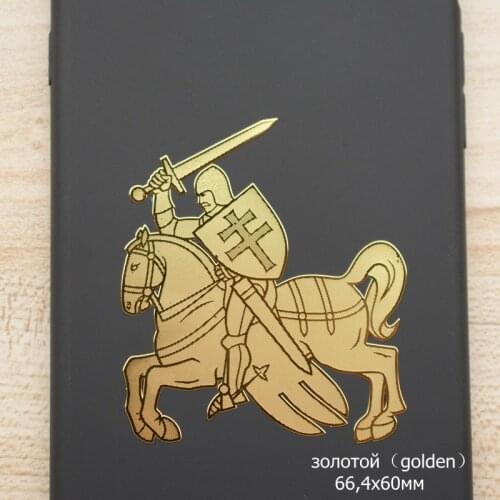 Three Ratels MT-054# 60*66.4mm the coat of arms of Lithuania and Belarus car sticker horse knight metal golden decal