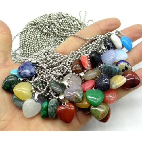 Natural Stone Turquoises Quartz crystal tiger eye Opal Charms Heart-shaped Pendants for diy Jewelry Making necklace Accessories