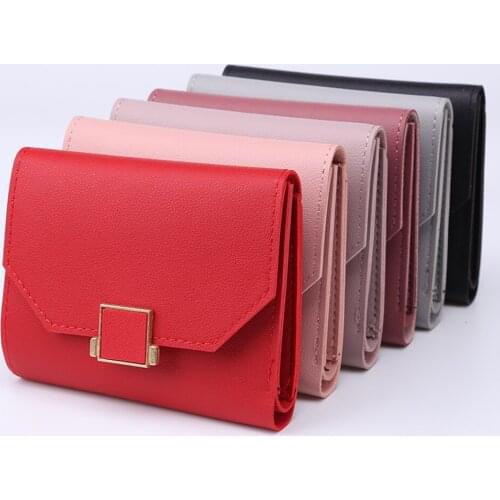 2021New Fashion PU Leather Women Student Wallet Card Holder Money Bags Casual Solid Color Female Short Coin Purse Zipper Clutch