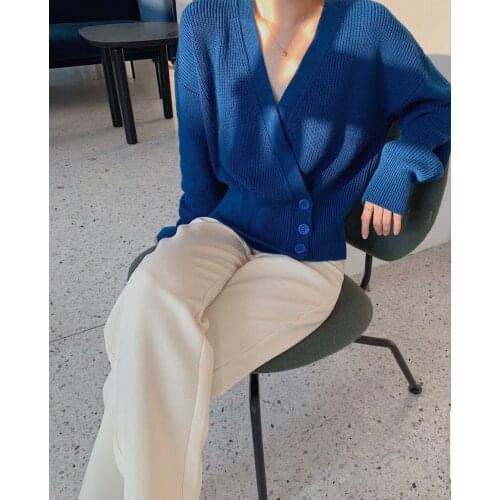 2021 spring and summer new OS French fashionable cardigan womens loose and thin blue sweater fashion