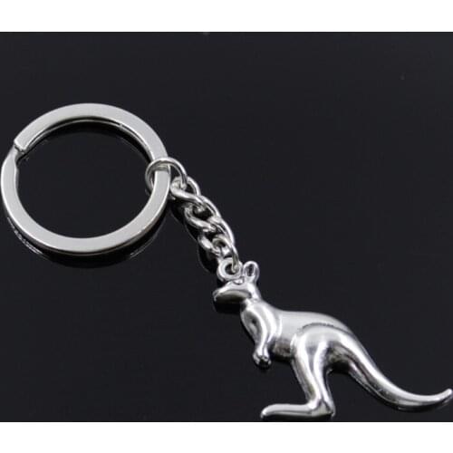 New Fashion Men 30mm Keychain DIY Metal Holder Chain Vintage Kangaroo 47x31mm Silver Color Pendant Gift