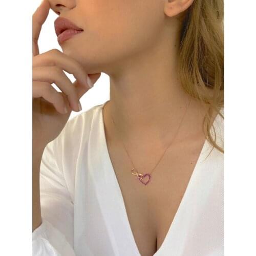 Red Quartz Stone Heart Infinity 925 Silver Necklace