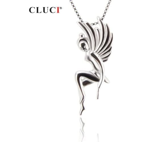 CLUCI 925 Sterling Silver Beautiful Fairy Pendant Women Real Silver 925 Charms Pendant Jewelry for Valentine SP290SB