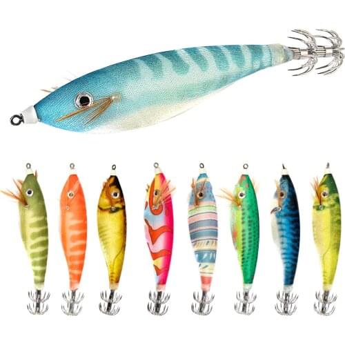 Fishing Lure Squid Hook 9cm 16g Luminous Wobblers Jigging Ocean Octopus Cuttlefish Wood Shrimp Hard Baits 3D Eyes jigs