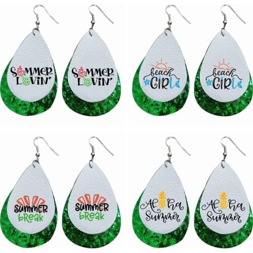 2021 New Hello Summer Break Earrings Faux leather Beach Girl Earrings Teardrop Earrings