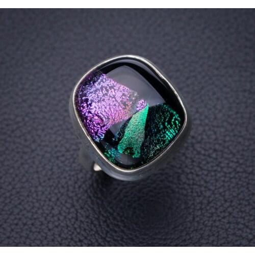 StarGems Natural Rainbow Dichroic Glass Handmade 925 Sterling Silver Ring 6.25 D7971