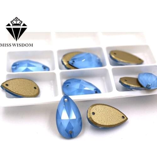 New 11X18mm flatback glass double hole crystal sew on rhinestones Teardrop shape Blue Mocha Flat buckle diy clothing accessories