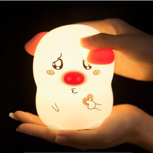 Wonderlife Touch Sensor Pig LED Night Light Dimmable Silicone USB Rechargeable Bedside Lamp for Children Baby Gift