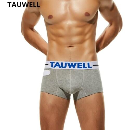 TAUWELL Mens Underwear Patchwork Mens Flat Corner Soft Comfortable Cotton Breathable U-pouch Bag Push Up Sexy Boxers