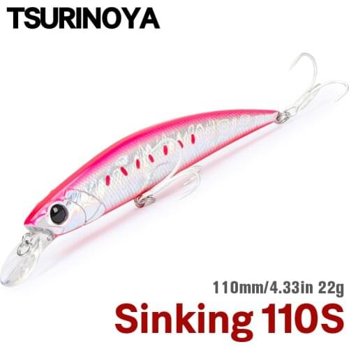 TSURINOYA 110S Sea Fishing Lures 110mm 22g Saltwater Sinking Minnow Jerkbait DW77 Lake Pike Trout SeaBass Hard Bait Fixed Weight