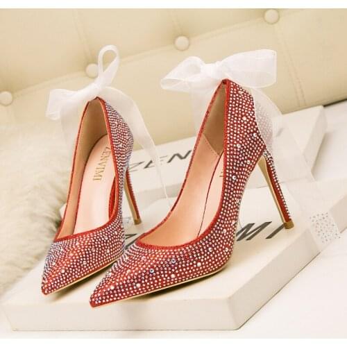 PUMPS Womens shoes Banquet with shallow mouth pointed sexy wedding shoes was thin rhinestone diamond high heel shoes