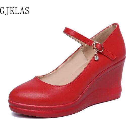 Wedge High Heels Women Shoes Large Size 43 Party Shoes for Women Heels Classy Sexy White Wedding Shoes Woman Shoes Leather Pumps