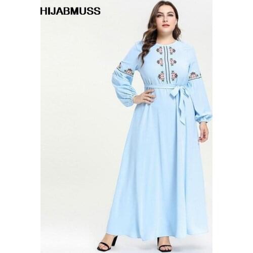 Turkish Muslim Womens Dress Long Sleeve Oversized Womens Loose Solid Color Stitching Embroidered Long Dress With Dubai Robe