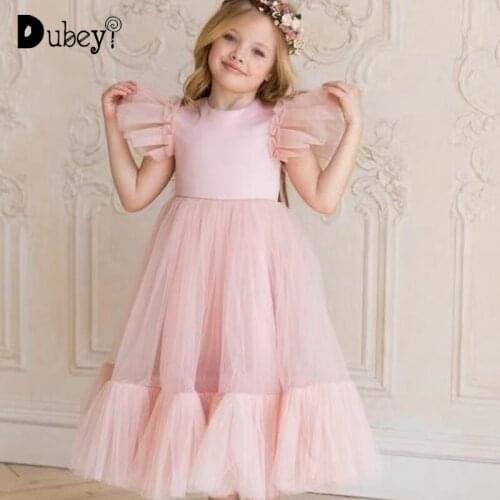 Girls Party Dress Flying Sleeve Fluffy Dresses Kids Fashion Dress Gowns for Girls Wedding Princess Dress Girl Bridesmaid Dresses