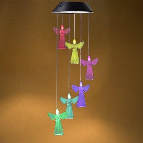 Solar Power Wind Chime Lamps Colorful Angels Windbell Aluminium Pendant Light Waterproof Outdoor Hanging Decorative Lights