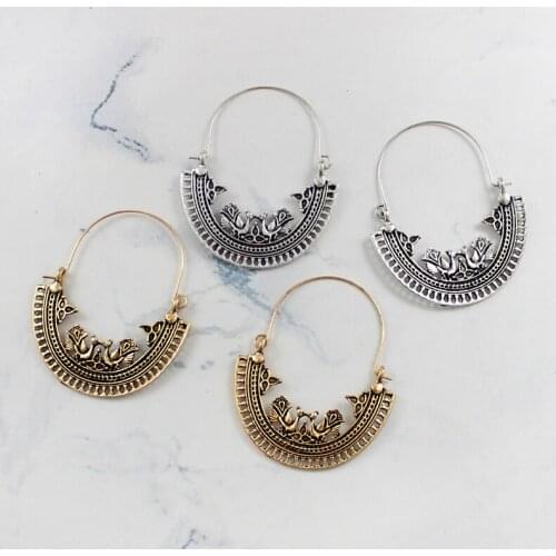 Vintage Hollow Semicircular peacock symmetry Kissing petal National wind earrings Carving totem personality fashion Design