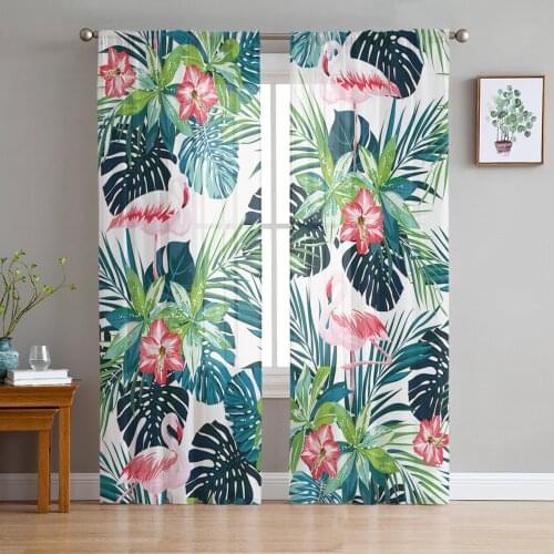 Flamingo Leaves Tropic Window Curtains Bedroom Modern Drape Sheer Tulle Valances Living Room Kitchen Voile Curtain