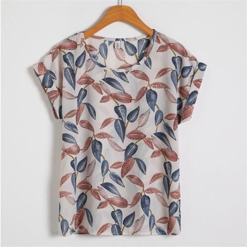 Summer Womens Print Floral Bat Short Sleeve Chiffon Shirt Large Size T-shirt Femme T-shirts Mujer Camisetas Футболки #25