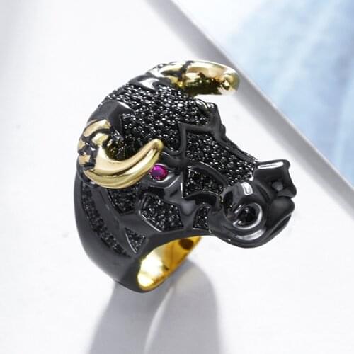 New Animal big Ring Black Punk design 2 tone color Zodiac Animals Cow Design OX Rings unusual jewelry for women