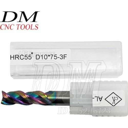 1pcs HRC55°10mm Diameter 75mm Long End Mill 3-flute Cutter For Aluminum Metal Lathe Tools Lathe Accessories