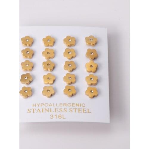 10 Pairs Pendientes Stainless Steel Cubic Zirconai Earrings For Girl Wholesale Accessories Gold Silver Color Flower Stud Earring