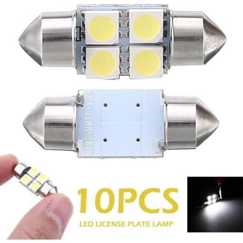 10pcs 12V 5050 31mm 4 SMD LED Interior Light 6000k White Dome Map Door Glove Box Trunk License Light Bulb DIY Parts