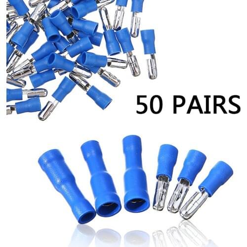 100pcs/set High Quality Blue 50pcs Male +50pcs Female Bullet Connectors Insulated Wire Crimp Terminals For European Standards