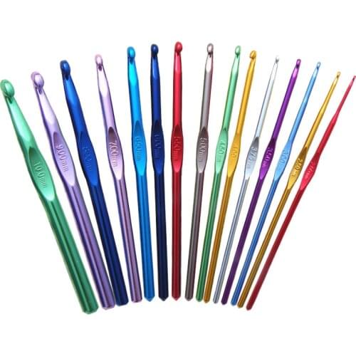 15PCS Aluminum Crochet Hooks Multicolor Mixed 2-10mm Knitting Needles DIY Craft Yarn Sewing Knitting Needles
