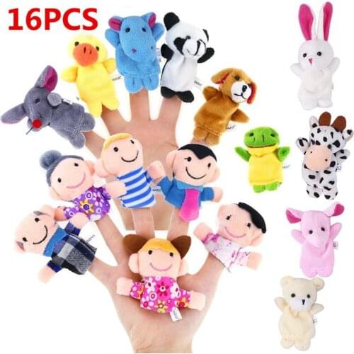 16pcs Cartoon Animal Plush Finger Puppets Set Cute Dolls for Children, Story Time Shows, Playtime, Schools