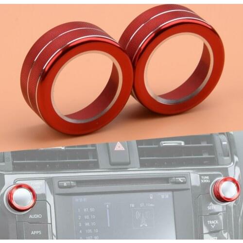 2x Red Audio Switch Button Knob Trim Cover Ring fit for Toyota 4Runner 2010-2019 Aluminum Alloy