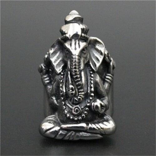 3pc/lot Newest Design Thailand Ganesh 16L Stainless Steel Cool Fashion Punk Style Ganesh Ring