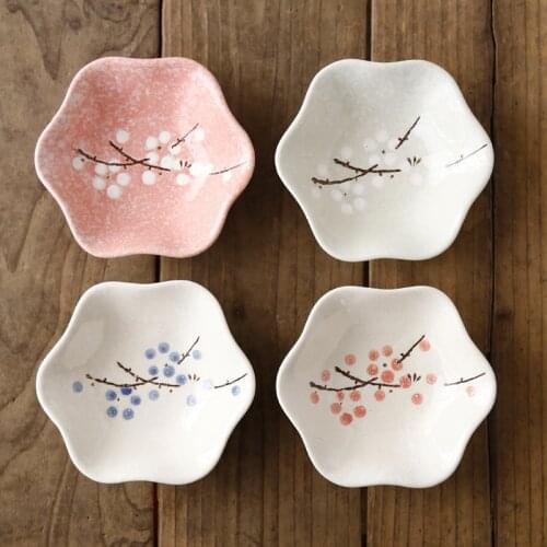 4 pcs Japanese Lotus Leaf Dish Ceramic Saucer Tableware Creative Hotel Home Small Dishes Cold Dishes Sushi Sauce Flavour Season