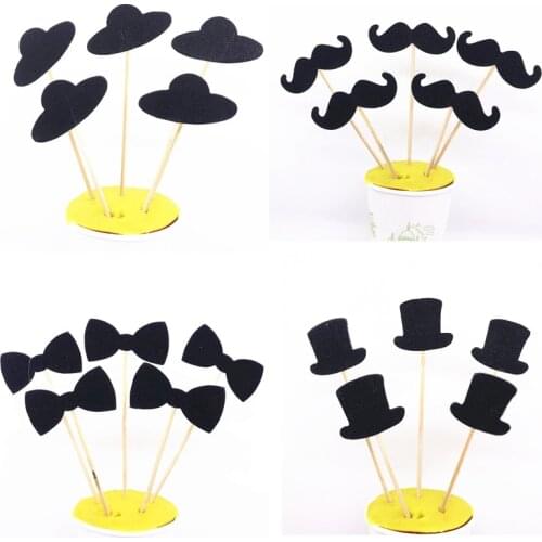 5pcs DIY Cartoon Moustache Bow Cap Hat Cake Decor Cupcake Toppers Picks Mothers Day Fathers Day Mom Dad Birthday Party Decor
