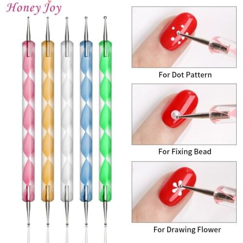 5pcs Random Color Double Ends Nails Dotting Pen for Crystal Rhinestone Bead Nail Art Accessories Nail Tools Makeup