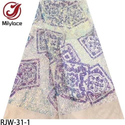 African French Tulle Lace Fabric 2020 High Quality Lace Nigerian Sequins Net Lace Material for Women Dress RJW-31