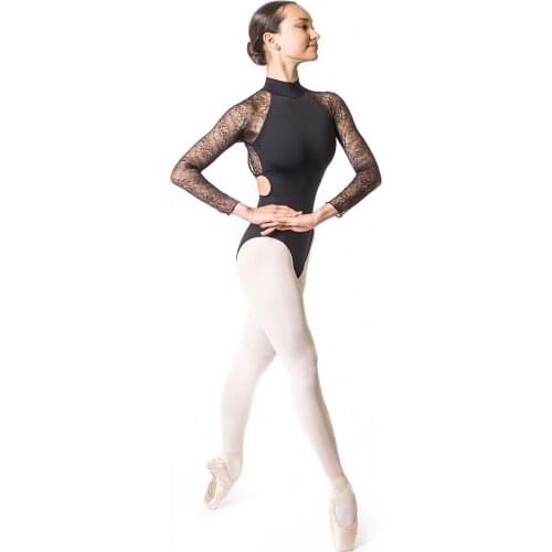 Sansha Ballet Dance Costume Adult Long Sleeves High Collar Back Open Dance Leotard Women Fashion Lace Training Leotard 50AI1019P