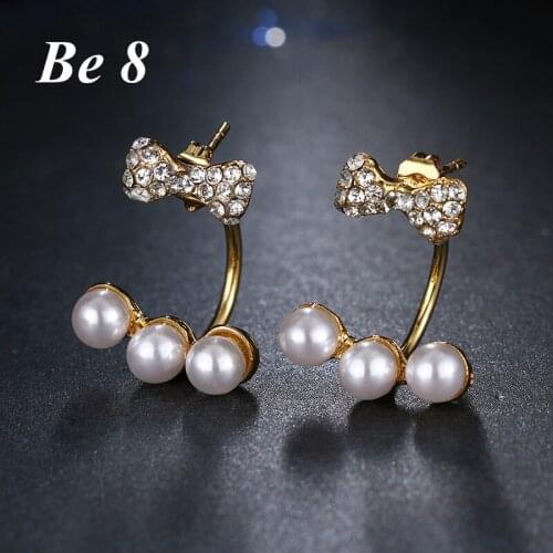 Be8 Brand Fashion Bow-Tie Shape AAA+Cubic Zircon Pearl Earrings Exquisite Brincos Boucle D'oreille Femme For Wedding Party E-241