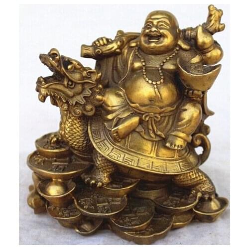 Free Shipping Free Shipping 0 Chinese Copper Wealth Money Happy Laugh Maitreya Buddha On Dragon Turtle Statue