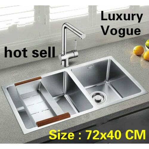 Free shipping Standard individuality kitchen manual sink double groove durable food grade 304 stainless steel hot sell 72x40 CM