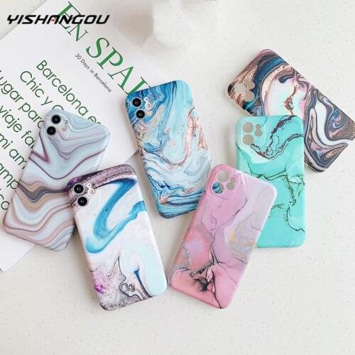 YISHANGOU Phone Case For iPhone 12 11 Pro Max XR XS Max 7 8 Plus X SE Gradient Marble Camera Protection Soft IMD Cover Coque