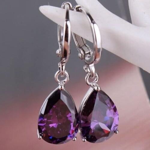 Elegant Womens Purple Rhinestone Water Drops Leverback Dangle Earrings Gift