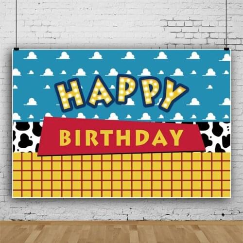 Blue Sky White Clouds Yellow Check Backdrop Kids Birthday Party Room Decoration Photography Studio Photo Custom Vinyl Background