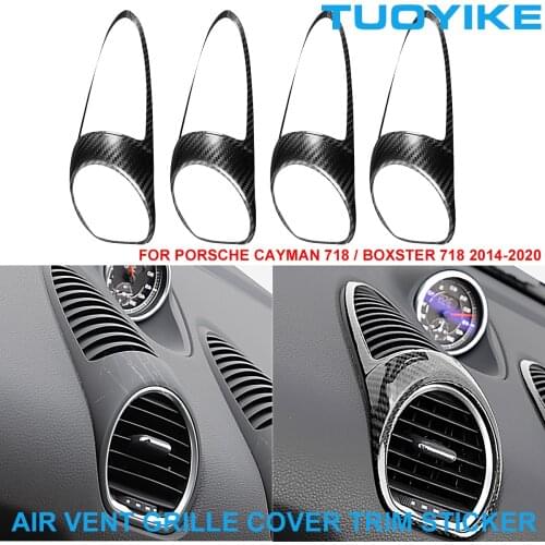 Real Carbon Fiber Dashboard Instrument AC Air Conditioner Vent Grille Outlet Cover Trim Sticker For Porsche Cayman Boxster 718