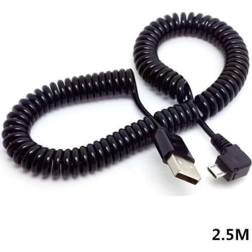 1M 3M 90 Degree Angle Elbow Micro USB Spring Spiral Coiled Retractable Data Charger Charging Cable For Samsung Andriod Phones